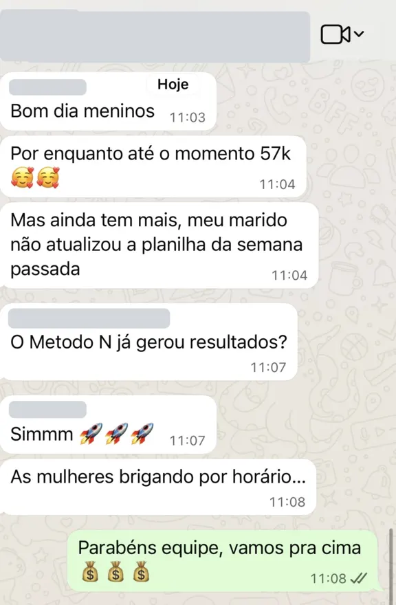 Cliente no grupo com a NSM: por enquanto até o momento 57k, as mulheres brigando por horário